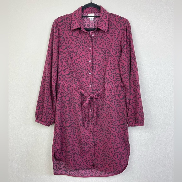 a new day Dresses & Skirts - A New Day Women's Medium Long Sleeve Shirt Dress Animal Print Red Office Career